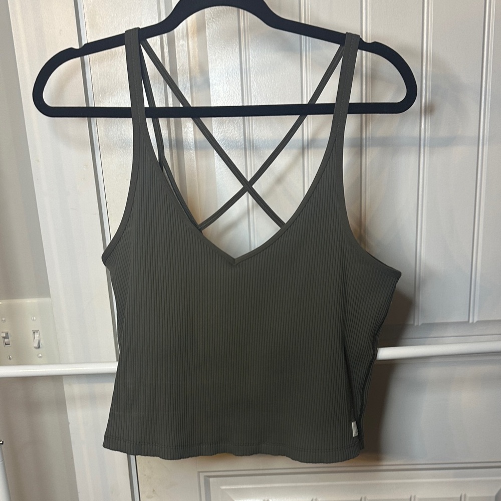 Vuori Olive Green Ribbed Crop Top
